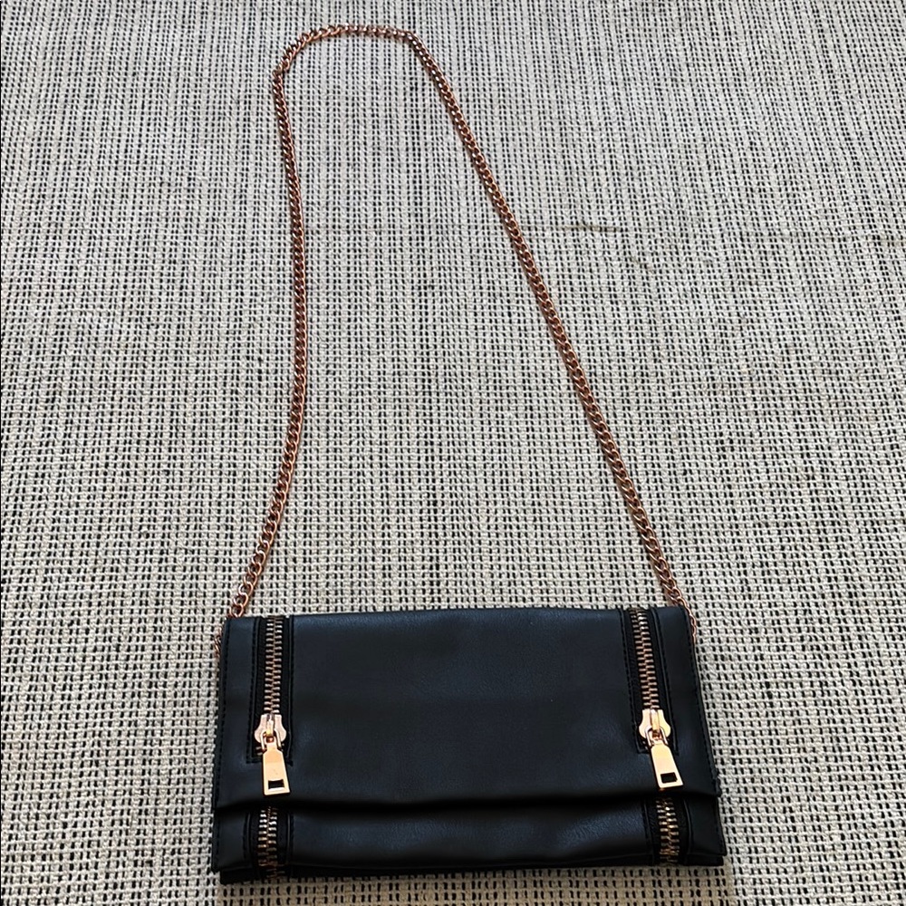 New Look Elegant Black Clutch with Gold Chain